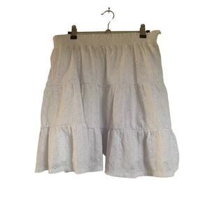 Loft White Eyelet Women's Size Medium Elastic Waist Lined Skirt